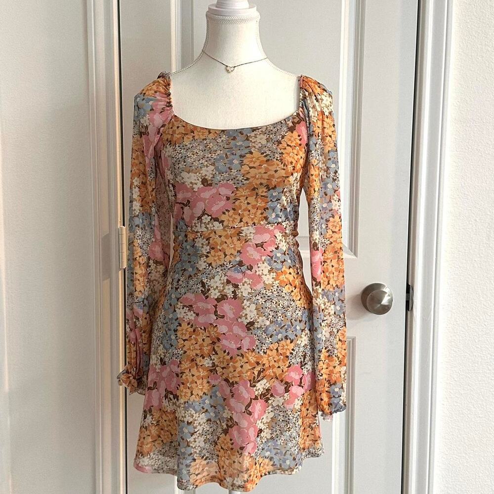 Altar'd State Floral Midi Dress - Pink, Orange, Blue